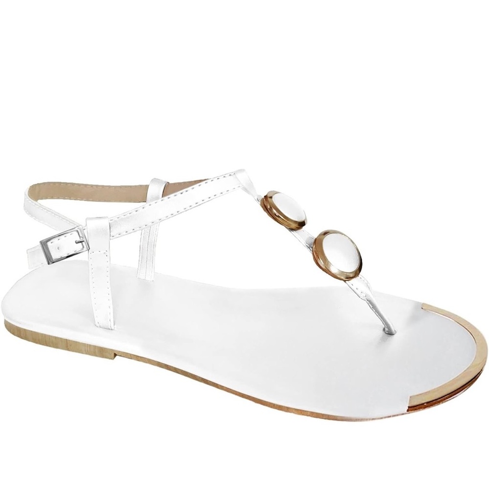 Henry Ferrera White Sandals with Gold Accents